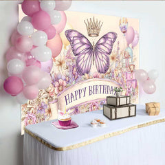 Lofaris Fotohintergrund Künstlerisch Rosa Lila Schmetterling Krone Ballon Skizze Foto Banner