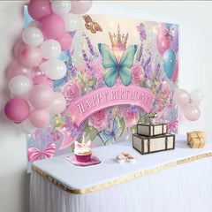 Lofaris Fotohintergrund Blau Rosa Schmetterling Geburtstag Blumenkrone Glitzer Fee Party