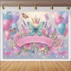 Lofaris Fotohintergrund Blau Rosa Schmetterling Geburtstag Blumenkrone Glitzer Fee Party