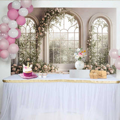 Lofaris Fotohintergrund Weißer Fensterbogen Blumen Frühling Rosengarten Hochzeit Brautparty