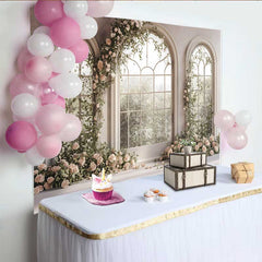 Lofaris Fotohintergrund Weißer Fensterbogen Blumen Frühling Rosengarten Hochzeit Brautparty