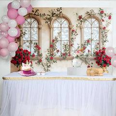 Lofaris Fotohintergrund Roter Rosen Fensterbogen Gold Vase Blumen Hochzeit Valentinstag Deko