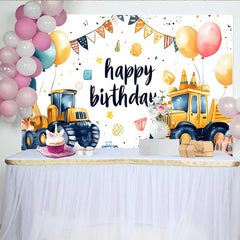 Lofaris Fotohintergrund Baustellen LKW Geburtstag Kipper Kegel Party Junge Tisch Banner Deko
