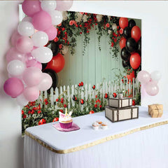 Lofaris Fotohintergrund Marienkäfer Grüne Wand Geburtstag Blumen Zaun Ballon Frühling Party