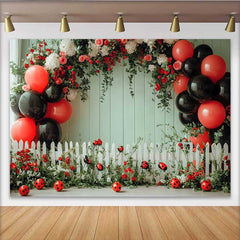 Lofaris Fotohintergrund Marienkäfer Grüne Wand Geburtstag Blumen Zaun Ballon Frühling Party
