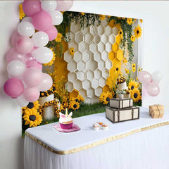 Lofaris Fotohintergrund Weiße Wabenwand Sonnenblumen Florale Cake Smash Party Dekoration