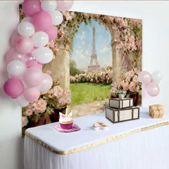 Lofaris Fotohintergrund Paris Eiffelturm Frühling Rosa Rosen Ölgemälde Stil Party Dekoration