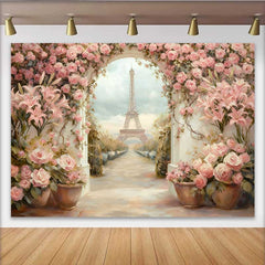 Lofaris Fotohintergrund Paris Eiffelturm Rosa Lilien Blumengarten Gemälde Stil Dekoration