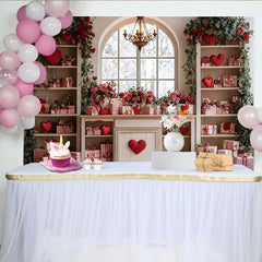 Lofaris Valentinstag Fotohintergrund Rote Herzen Rosen Karo Geschenke Weißer Schrank Deko