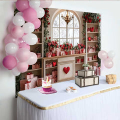 Lofaris Valentinstag Fotohintergrund Rote Herzen Rosen Karo Geschenke Weißer Schrank Deko