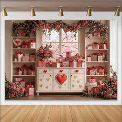 Lofaris Valentinstag Fotohintergrund Rosa Kirschblüten Fenster Rotes Herz Schrank Requisiten