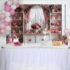 Lofaris Valentinstag Fotohintergrund Rosa Karo Vorhang Schwebende Herzen Blumen Raum Deko