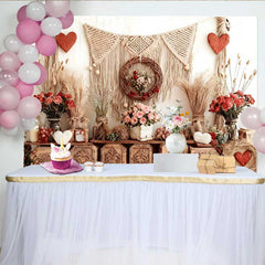Lofaris Valentinstag Fotohintergrund Boho Rustikale Holzkisten Makramee Rosa Rosengirlande