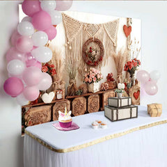 Lofaris Valentinstag Fotohintergrund Boho Rustikale Holzkisten Makramee Rosa Rosengirlande