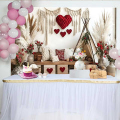 Lofaris Valentinstag Fotohintergrund Boho Tipi Zelt Rotes Herz Pampasgras Deko Requisiten
