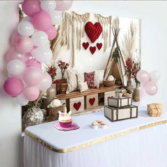 Lofaris Valentinstag Fotohintergrund Boho Tipi Zelt Rotes Herz Pampasgras Deko Requisiten