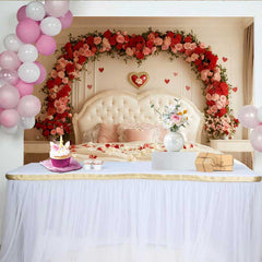 Lofaris Valentinstag Fotohintergrund Romantisches Schlafzimmer Rote Rosen Bogen Kopfteil Deko