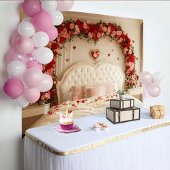 Lofaris Valentinstag Fotohintergrund Romantisches Schlafzimmer Rote Rosen Bogen Kopfteil Deko