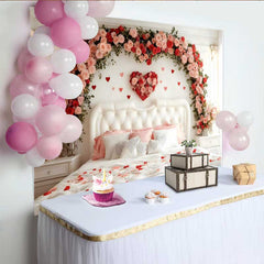 Lofaris Valentinstag Fotohintergrund Rosa Rosen Blumenbogen Schlafzimmer Weißes Kopfteil