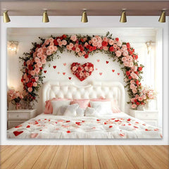 Lofaris Valentinstag Fotohintergrund Rosa Rosen Blumenbogen Schlafzimmer Weißes Kopfteil