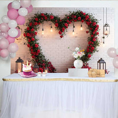 Lofaris Valentinstag Fotohintergrund Rustikale Weiße Ziegelwand Blumenherzkranz Laternen Deko