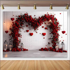 Lofaris Valentinstag-Hintergrund Boho rustikale Scheune Heuballen Blumenherz Makramee-Requisite