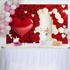 Lofaris Valentinstag-Hintergrund silberne Herzballons Blumenbogen Schlafzimmerdekoration
