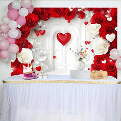 Lofaris Valentinstag-Hintergrund rote Rosen-Grünpflanzen-Girlande Schlafzimmer-Kopfteil-Requisite