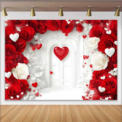 Lofaris Valentinstag-Hintergrund rote Rosen-Grünpflanzen-Girlande Schlafzimmer-Kopfteil-Requisite