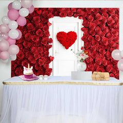 Lofaris Valentinstag-Hintergrund rustikale weiße Ziegelwand Blumenherz-Kranz Laternen
