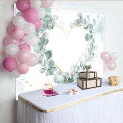 Lofaris Hochzeit Fotohintergrund Aquarell Eukalyptus Blätter Gold Geometrisches Herz Deko