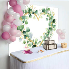 Lofaris Hochzeit Fotohintergrund Eukalyptus Grün Gold Glitzer Herzkranz Party Deko Requisiten