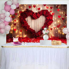 Lofaris Valentinstag Fotohintergrund Rote Rosen Herz Hängende Herzen Rustikales Holz Deko