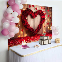Lofaris Valentinstag Fotohintergrund Rote Rosen Herz Hängende Herzen Rustikales Holz Deko