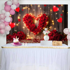 Lofaris Valentinstag Hintergrund Rote Rosen Herz Lichterkette Holz Deko