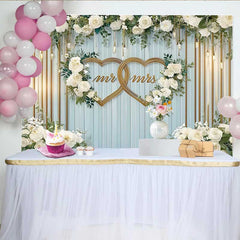 Lofaris Hochzeit Hintergrund Mr & Mrs Goldene Herzen Weiße Blumen Holz