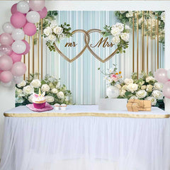 Lofaris Hochzeit Hintergrund Mr & Mrs Weiße Blumen Goldene Herzen Deko