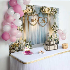 Lofaris Hochzeit Hintergrund Mr & Mrs Weiße Rosen Laternen Gold Herz