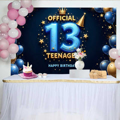 Lofaris 13. Geburtstag Hintergrund 3D Blau Gold Official Teenager Krone