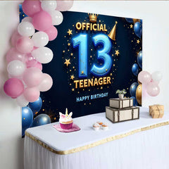 Lofaris 13. Geburtstag Hintergrund 3D Blau Gold Official Teenager Krone