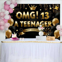 Lofaris 13. Geburtstag Hintergrund OMG Teenager Gold Schwarz Party Deko