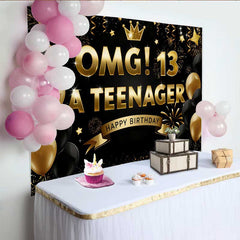 Lofaris 13. Geburtstag Hintergrund OMG Teenager Gold Schwarz Party Deko