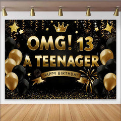 Lofaris 13. Geburtstag Hintergrund OMG Teenager Gold Schwarz Party Deko