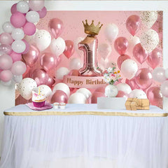 Lofaris 1. Geburtstag Hintergrund 3D Rosa Weiße Ballons Gold Krone