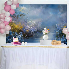 Lofaris Fotohintergrund Kunst Blau Gold Blumen Dramatischer Himmel Öl