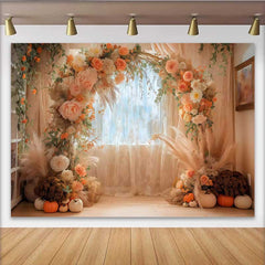 Lofaris Herbst Kürbis Bogen Hintergrund Boho Blumen Pampasgras Fenster