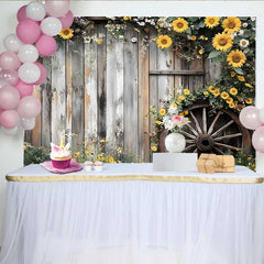 Lofaris Fotohintergrund Rustikal Sonnenblume Holzzaun Vintage Rad Deko