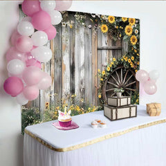 Lofaris Fotohintergrund Rustikal Sonnenblume Holzzaun Vintage Rad Deko