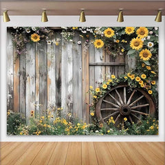 Lofaris Fotohintergrund Rustikal Sonnenblume Holzzaun Vintage Rad Deko