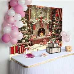 Lofaris Weihnachten Hintergrund Kamin Zuckerstangen Baum Geschenke